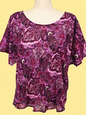 Izod Purple Paisley Short Sleeve Blouse